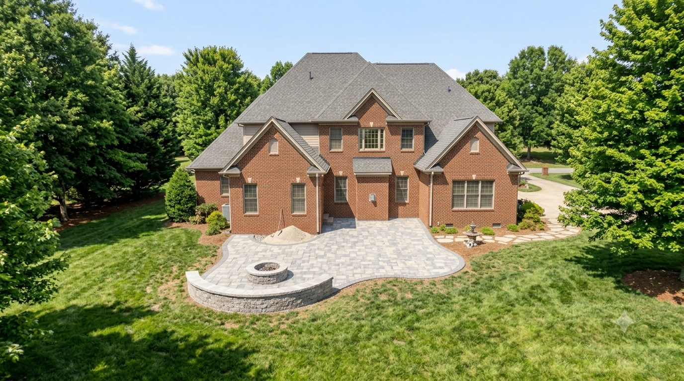 Finished paver patio installation in Charlotte NC with outdoor living space